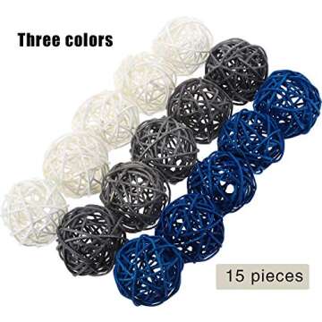 Yaomiao 15 Pieces Vase Filler Rattan Balls Decorative for Craft, Party, Wedding Table Decoration, Aromatherapy Accessories, 1.8 Inch (Blue Gray White)