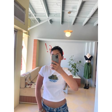 Trendy Y2k Baby Tee Bow Print Crop Top for Women