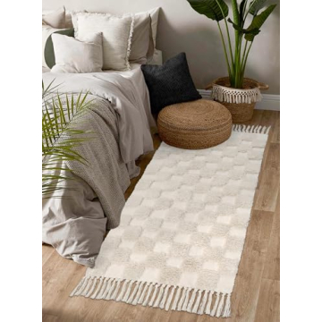 Lanffia Boho Checkered Tufted Rug Washable Stylish 2x5 Runner