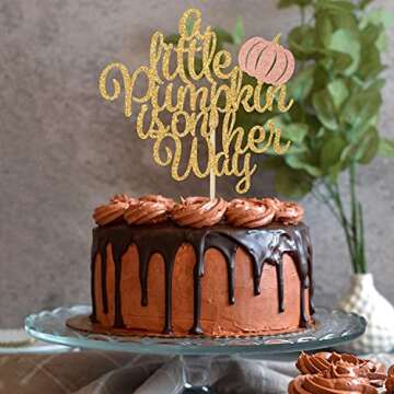 A Little Pumpkin is on Her Way Cake Topper, Baby Girl Fall Baby Shower 1st Birthday Party Decoration...