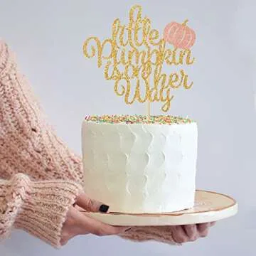 A Little Pumpkin is on Her Way Cake Topper, Baby Girl Fall Baby Shower 1st Birthday Party Decorations, Thanksgiving Fall Pumpkin Theme Party Cake Decorations Supplies Gold Glitter