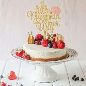 A Little Pumpkin is on Her Way Cake Topper, Baby Girl Fall Baby Shower 1st Birthday Party Decorations, Thanksgiving Fall Pumpkin Theme Party Cake Decorations Supplies Gold Glitter