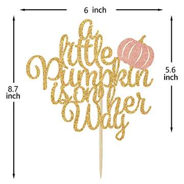A Little Pumpkin is on Her Way Cake Topper, Baby Girl Fall Baby Shower 1st Birthday Party Decorations, Thanksgiving Fall Pumpkin Theme Party Cake Decorations Supplies Gold Glitter