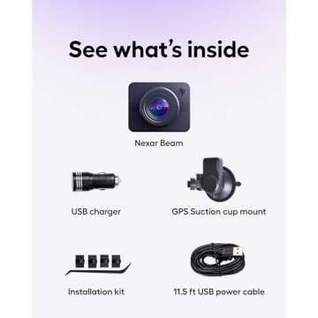 Nexar Beam GPS Dash Cam –Dash Camera for Cars with 32GB SD Card Included Unlimited Cloud Storage 24H Parking Mode Night Vision Real-Time Drive Recording Dashcam 1-Year Nexar Classic App Subscription