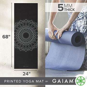 Gaiam Yoga Mat Premium Print Non Slip Exercise & Fitness Mat for All Types of Yoga, Pilates & Floor Workouts, Black Marrakesh, 68 inch L x 24 inch W x 5mm Thick
