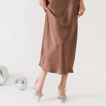 Susanny Pink Rhinestone Heels for Women Bow Heels Evening Party Ankle Strap Closed Toe Pumps Office Kitten Heels Dress Heeled Prom Shoes 12