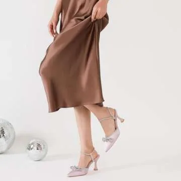 Susanny Pink Rhinestone Heels for Women Bow Heels Evening Party Ankle Strap Closed Toe Pumps Office Kitten Heels Dress Heeled Prom Shoes 12