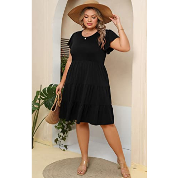 Younrui Plus Size Summer Dress with Pockets in Ruffle Sleeve Style