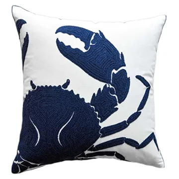 DECOPOW Embroidered Crab Throw Pillow Cover - Nautical Style 18"