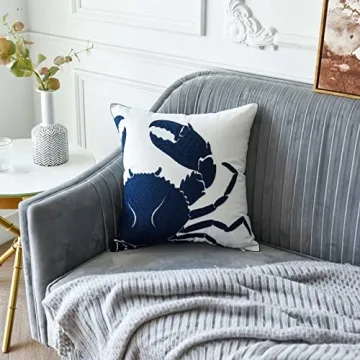 DECOPOW Crab Decorative Pillow Cover Enhances Coastal Decor
