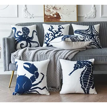 DECOPOW Crab Decorative Pillow Cover Enhances Coastal Decor