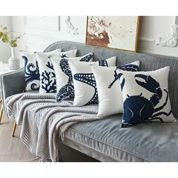 DECOPOW Crab Decorative Pillow Cover Enhances Coastal Decor