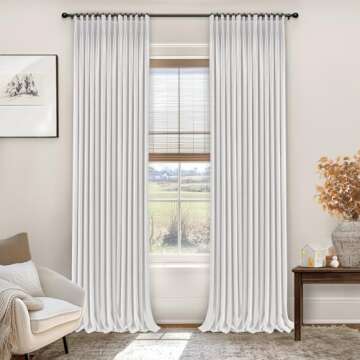 INOVADAY Pinch Pleated Curtains, 100% Light Blocking Linen Pinch Pleat Blackout Curtains for Bedroom, Thermal Insulated Blackout Drapes 2 Panels Set for Living Room - Beige White, W40 x L108