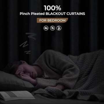 INOVADAY Pinch Pleated Curtains, 100% Light Blocking Linen Pinch Pleat Blackout Curtains for Bedroom, Thermal Insulated Blackout Drapes 2 Panels Set for Living Room - Beige White, W40 x L108