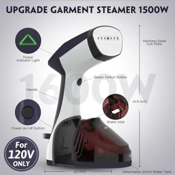 URPOWER 1500W Handheld Clothes Steamer 15-Second Heat-Up