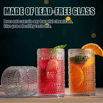 wookgreat Drinking Glasses, 8 pcs Embossed Designed Glass Cups-4 Highball Glasses 15oz & 4 Rocks Glasses 13oz, Mojito Cups, Mixed Drink Cocktail Glass, Bar Glassware for Cocktail, Beer, Whiskey