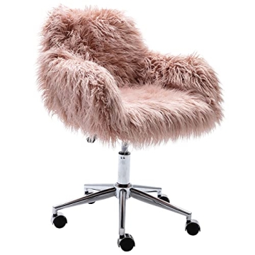 KCC Fluffy Office Desk Chair, Faux Fur Modern Swivel Armchair with Wheels, Soft Comfy Fuzzy Elegant ...