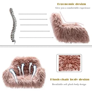 KCC Fluffy Office Desk Chair, Faux Fur Modern Swivel Armchair with Wheels, Soft Comfy Fuzzy Elegant Accent Makeup Vanity Chairs for Women Girls, Home Living Dressing Room Bedroom, Pink