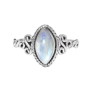 Rubicrafts Rainbow Moonstone Ring 925 Sterling Silver Statement Ring for Women and Girls Handmade Ri...