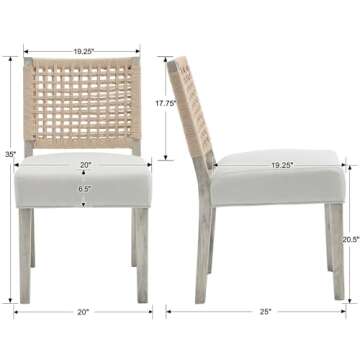DM Furniture Modern Farmhouse Dining Chairs Set of 2, Upholstered Linen Kitchen Chairs with Woven Ba...