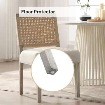 DM Furniture Modern Farmhouse Dining Chairs Set of 2, Upholstered Linen Kitchen Chairs with Woven Back, Solid Wood Accent Side Host Chair for Dining Room/Restaurant/Dinner, Ivory