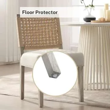 DM Furniture Modern Farmhouse Dining Chairs Set of 2, Upholstered Linen Kitchen Chairs with Woven Back, Solid Wood Accent Side Host Chair for Dining Room/Restaurant/Dinner, Ivory