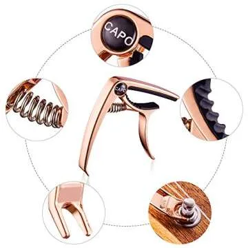 Guitar Capo, EJT Professional Zinc Metal Capo for 6 String Acoustic Guitar, Electric Guitar, Ukulele, Bass, Banjo, Mandolin with Free 3 PCS Guitar Picks(Rose Gold)…