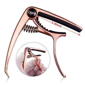 Guitar Capo, EJT Professional Zinc Metal Capo for 6 String Acoustic Guitar, Electric Guitar, Ukulele, Bass, Banjo, Mandolin with Free 3 PCS Guitar Picks(Rose Gold)…