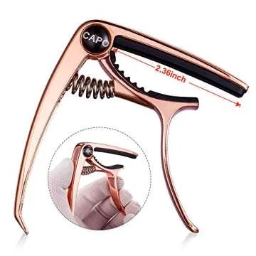 Guitar Capo, EJT Professional Zinc Metal Capo for 6 String Acoustic Guitar, Electric Guitar, Ukulele, Bass, Banjo, Mandolin with Free 3 PCS Guitar Picks(Rose Gold)…