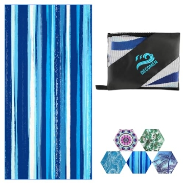 DECOMEN Beach Towel, Microfiber Beach Towels, Oversized, Quick Dry (73" x 35") Sand Proof, Absorbent, Compact, Beach Blanket, Lightweight Towel for The Swimming, Sports, Beach, Gym-Blue Stripes