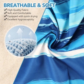 DECOMEN Beach Towel, Microfiber Beach Towels, Oversized, Quick Dry (73" x 35") Sand Proof, Absorbent, Compact, Beach Blanket, Lightweight Towel for The Swimming, Sports, Beach, Gym-Blue Stripes