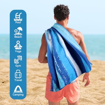 DECOMEN Beach Towel, Microfiber Beach Towels, Oversized, Quick Dry (73" x 35") Sand Proof, Absorbent, Compact, Beach Blanket, Lightweight Towel for The Swimming, Sports, Beach, Gym-Blue Stripes