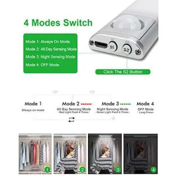 goodland Under Cabinet Lighting 80 LED Closet Light, Motion Sensor Lights Indoor USB Rechargeable Dimmable Stick-on Night Light Bar for Kitchen, Wardrobe, Garage, Stairs, Bedroom (3 Packs)