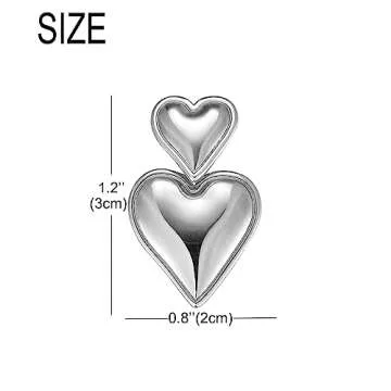 Hypoallergenic Silver Double Heart Drop Earrings for Women