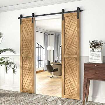 WINSOON 6FT Barn Door Hardware Kit: Double Sliding Door Hardware - Black Barn Door Track Kit - Carbo...