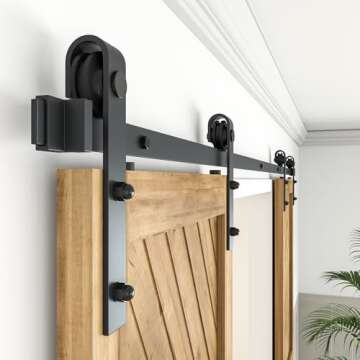 WINSOON 6FT Barn Door Hardware Kit: Double Sliding Door Hardware - Black Barn Door Track Kit - Carbon Steel Heavy Duty Door Rail - J-Shape Easy to Install for 36" Closet Panel(No Door)