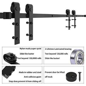 WINSOON 6FT Barn Door Hardware Kit: Double Sliding Door Hardware - Black Barn Door Track Kit - Carbon Steel Heavy Duty Door Rail - J-Shape Easy to Install for 36" Closet Panel(No Door)