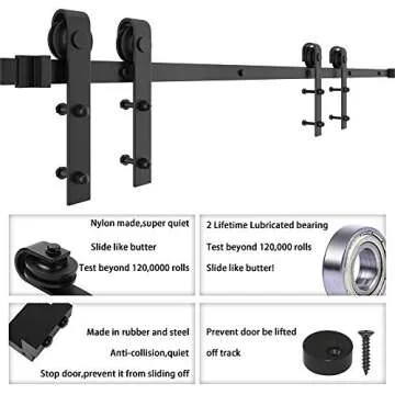 WINSOON 6FT Barn Door Hardware Kit: Double Sliding Door Hardware - Black Barn Door Track Kit - Carbon Steel Heavy Duty Door Rail - J-Shape Easy to Install for 36" Closet Panel(No Door)