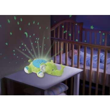 Summer Slumber Buddies Soother (Green/Teal Elephant) – Projector Night Light for Kids with Calming Songs and Sounds