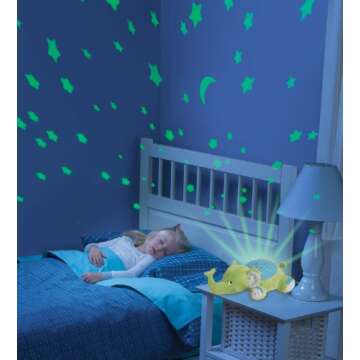 Summer Slumber Buddies Soother (Green/Teal Elephant) – Projector Night Light for Kids with Calming Songs and Sounds