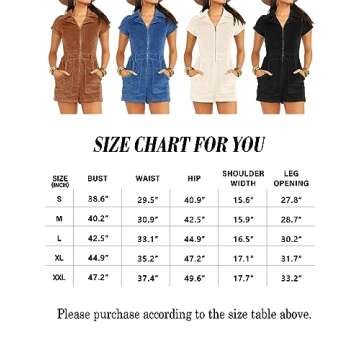 Jeanewpole1 Women's Summer Corduroy Rompers Short Sleeve Zip Up Cute Short Jumpsuits with Pockets