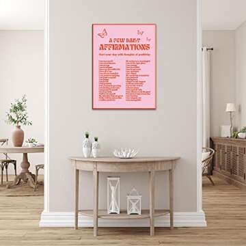 Lianxiaw Daily Affirmations Pink posters for room aesthetic，Trendy prints positive wall deco Vintage red butterfly poster.（12x16in Unframed）