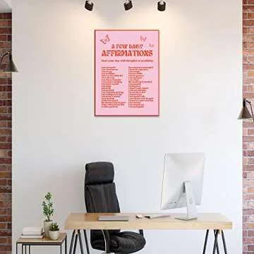 Lianxiaw Daily Affirmations Pink posters for room aesthetic，Trendy prints positive wall deco Vintage red butterfly poster.（12x16in Unframed）