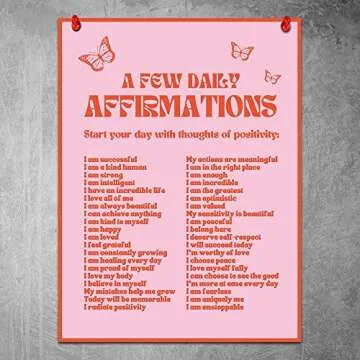 Lianxiaw Daily Affirmations Pink posters for room aesthetic，Trendy prints positive wall deco Vintage red butterfly poster.（12x16in Unframed）