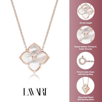 Lavari Jewelers Floral Pendant Necklace Sterling Silver Rose Gold