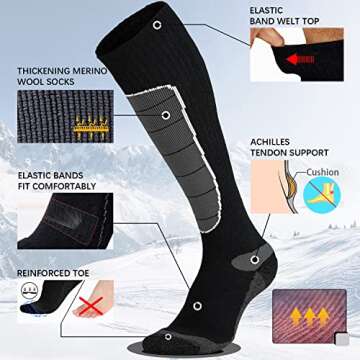 Merino Wool Ski Socks, Cold Weather Socks for Snowboarding, Snow, Winter, Thermal Knee high Warm Socks, Hunting, Outdoor Sports (3 Pairs (Black Grey Grey), Medium)