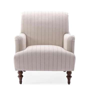 Comfort Pointe Seville Sea Oat Beige with Charcoal Stripe Polyester Fabric Arm Chair