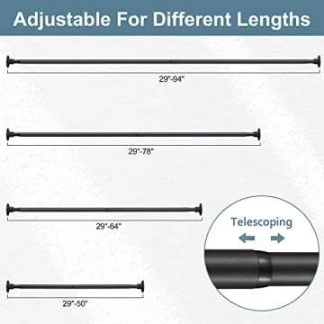 Hanging Closet Rod,29-94 Inches Space Saving Closet Rod Extender Hanging,Black Adjustable Clothes Hanging Bar, Stainless Steel Closet Garment Organizer Rack ,Bathroom,Windows