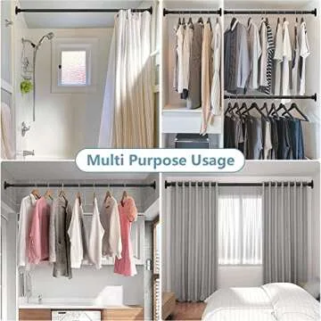 Hanging Closet Rod,29-94 Inches Space Saving Closet Rod Extender Hanging,Black Adjustable Clothes Hanging Bar, Stainless Steel Closet Garment Organizer Rack ,Bathroom,Windows