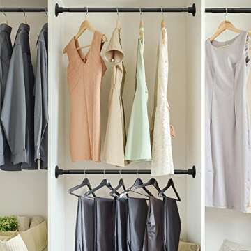 Hanging Closet Rod,29-94 Inches Space Saving Closet Rod Extender Hanging,Black Adjustable Clothes Hanging Bar, Stainless Steel Closet Garment Organizer Rack ,Bathroom,Windows